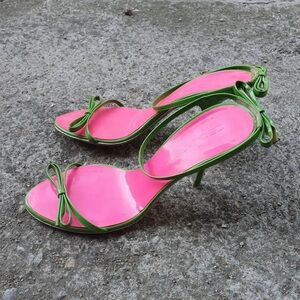 Dsquared2 Women’s Bow Pink and Green Strappy Heel Sandals